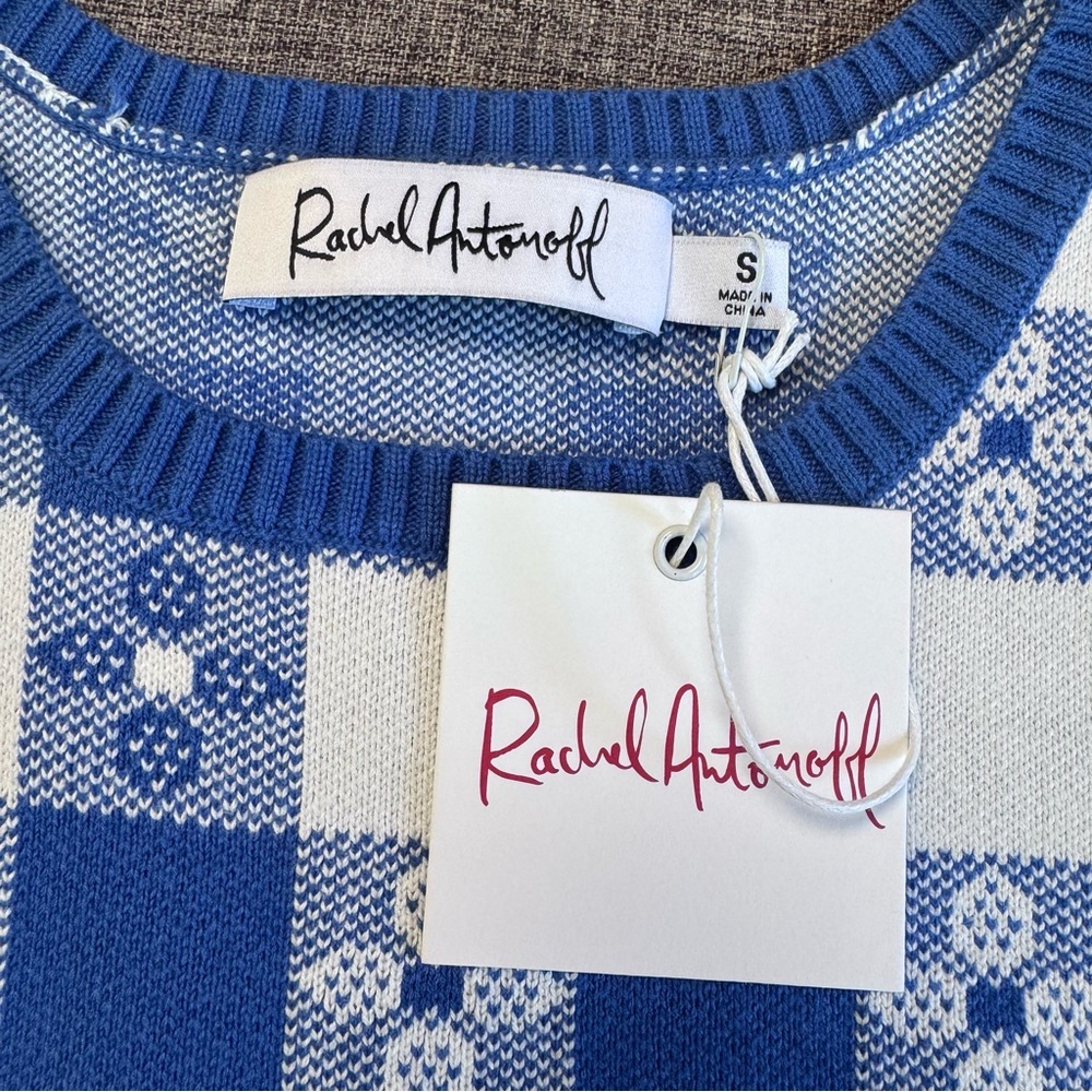 Rachel Antonoff Pippa Shell Sweater Sleeveless in Blue and White Gingham Print - Picture 3 of 5